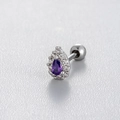 Teardrop titanium steel cartilage stud featuring a purple gemstone and screw-back ball - Teardrop Shape (A75-1) / Purple (Single Piece)
