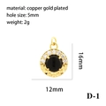 Detail of 18K gold-plated copper pendant with black gemstone and zircon inlay, 16mm size - Black Agate-Round Pattern Pendant