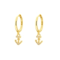 S925 gold-plated silver hoop earrings featuring sparkling anchor charms for women - Anchor Style (A) / Gold
