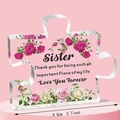 Acrylic puzzle gift for sister with pink roses and butterfly patterns, 9.5cm height - Sister Pink Style (Q43)