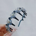 Handmade blue crystal flower headband for girls with elegant beaded petal design - Blue Crystal Flower Hair Comb