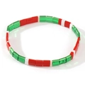 Bracelet en perles Tila fait main avec des perles rectangulaires rouges, vertes et blanches - Mélange de Noël Rouge Vert Blanc