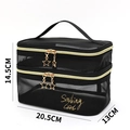 Double-layer black mesh toiletry bag with gold zipper and handle, size 20.5x14.5x13cm - Double Layer Style
