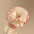 Chiffon cream hair scrunchie with red scalloped edge and soft pleated texture - Red Scalloped Edge - Pleated