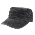 Berretto militare vintage in cotone lavato grigio scuro con occhielli in metallo laterali - Nero