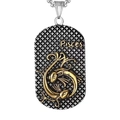 Vintage stainless steel dog tag necklace with golden Pisces zodiac relief - Pisces