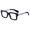Classic square black acetate glasses with engraved silver metal temples in 45-degree view - Bright Black Silver