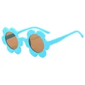 Sky blue flower-shaped children's sunglasses with round brown lenses for daily wear - Matte Lake Blue Frame Tea Lens