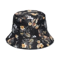 Black summer bucket hat with tropical yellow hibiscus and pineapple print patterns - Black Hawaiian Style Print (2)