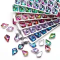 Vibrant AB coated crystal star and moon charms with iridescent rainbow reflections - Maple Leaf / 16x22mm / Silver-Plated Mixed Colors