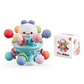Colorful Manhattan teether ball with smiling face and packaging for infant motor skills - Blue