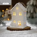 Casita de Navidad de madera blanca con LED y textura de nieve para adorno de mesa - ABZT6-3 Mediano/Doble Capa Techo Alto