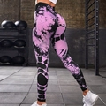 Pink and black tie-dye high waisted seamless yoga pants for women shown from the side - S / Purple