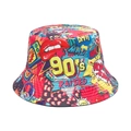 90er Jahre Retro Wendehut Fischerhut mit Pop-Art Graffiti-Prints wie Lippen und Tapes - M (56-58cm) / 90er Jahre Retro-Druckstil (M1595)