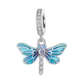 Colgante libélula de plata 925 con esmalte azul y detalles de circón morado - BSC665 Libélula Azul Púrpura