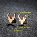 Rose gold reindeer antler stud earrings in stainless steel with detailed size dimensions - Deer Head Shape (087 Rose Gold)