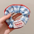Koreaanse stijl scrunchie van blauw-witte geruite stof met rode biezen afwerking - #1 Blauwe Geblokte Dunne Darm Ring Ongeveer 12 Cm