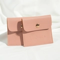 Pink PU leather jewelry pouch set with gold snap button on white satin fabric - 8*8cm / Nude Pink