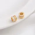 Pair of 14K gold plated wheel beads with micro-set zircon for DIY jewelry making - Style 2 / 6.5x5mm / 14K Gold