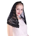 Elegant black lace bridal veil with floral embroidery and scalloped edges for women - Style 2 Black