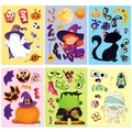 6-pack Halloween DIY cartoon stickers featuring ghost, pumpkin and witch motifs for kids - Halloween 6 Sheets Combo (T01042059)