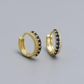 S925 silver double-row earrings in gold finish with blue and clear zircon crystals - Gold (Blue Zirconia)