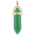 Hexagonal column green aventurine stone pendant with rose gold bail clasp - Synthetic Dark Green Jade / Gold Cap Hexagonal Pendant