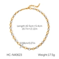 Detail shot showing 42.5cm plus 5.4cm length for bicolor gold and silver steel chain - Two-Tone Gold & Silver Oval Link Necklace (HC-N40623)