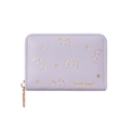 Short lavender PU leather wallet with golden cat patterns and metal zipper closure - Light Purple
