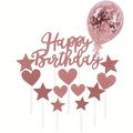 Detail von Tortendeko-Set in Roségold mit Happy Birthday Schriftzug, Sternen und Ballon - Roségold Set 07