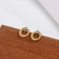 Minimalist geometric circular earrings in gold-plated steel with sparkling diamond accent - Gold