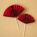 Set of two red Chinese style miniature folding fans for birthday cake decoration - Five Pairs Of Small Red Lanting Preface Fans (semi-finished)