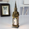 Vintage gold church lantern figurine with an elegant angel miniature inside - Church Empty Angel