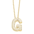 Detailed view of a gold initial G pendant necklace featuring sparkling white crystals - Gold-G