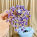 Handmade amethyst and pearl flower brooch with gold wire weaving and elegant design - Purple Round Beads Flower Cluster Style(TB932)