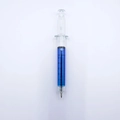 Syringe-shaped ballpoint pen with blue liquid and 0.5mm tip on a clean white background - 0.7mm Black Ink / Blue Barrel / Black