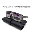 Oversized rhinestone sunglasses with grey gradient lenses and luxury black leather case - Grey Lens White Rhinestone