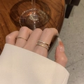 Three-piece gold ring set with white mother of pearl inlays in a minimalist style - Adjustable Open / 1# J775 Gold