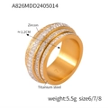 Bague large en acier titane doré avec trois rangées de zircons et largeur de 1,2 cm - US 6 / A826-Bague en Or