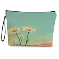 Floral makeup bag with blue daisy pattern, metal zipper, and black wrist strap - 17*25cm / Cyan Blue Sunset Daisy (Style 2)