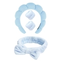 Blue sponge headband set with wristbands and bow hairband for face washing - Blue Series Set (5#) / Set of 4
