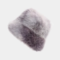 Winter fluffy faux fox fur bucket hat featuring a stylish purple color-gradient pattern - M (56-58cm) / Rainbow 9