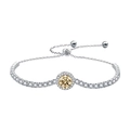 Elegant 925 sterling silver bracelet with champagne round center stone and white accents - 925 Sterling Silver (White Gold Plated) / 1 Carat Champagne Moissanite