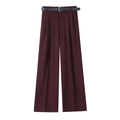 Women high waist wide leg trousers in burgundy red with matching black belt - XS / Fuschia