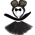 Set costume panda nero 4 pezzi con gonna tutu di paillettes e cerchietto peluche - Cerchietto Orecchie di Gatto E Farfallino E Coda Lunga E Gonna Tutù con Paillettes a Stella