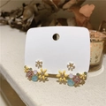 Floral cluster earrings with multi-color enamel flowers and crystal accents on white card - Yellow Tone Flower (Silver Post) (2416)