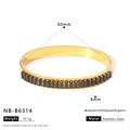 Detailed specs of gold stainless steel bangle with black rectangular stone and measurements - Black Rectangular Style (NB-B6314)