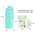 Mint green collapsible silicone water bottle 620ml for outdoor travel and sports - Foldable Square / Blue