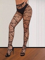 Collants résille noirs sexy avec motifs géométriques irréguliers pour look Halloween - Taille unique / Style Géométrique Ajouré (6126)