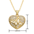 Detailansicht des Gold-Herzanhängers mit Herzschlagmuster und Zirkonia-Inlay-Maßen - Herzschlag-Wellen-Stil (D281)